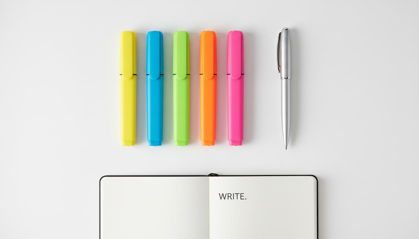 Highlighters and pen